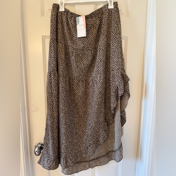 Women's High Low Boho Floral Ruffle Maxi Skirt Coffee Brown - Picture 2 of 8